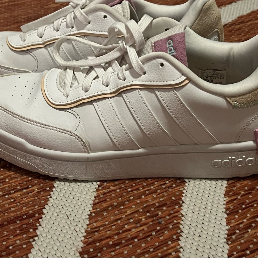 Adidas White Sneakers with Purple Accents